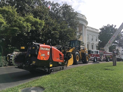 A Ditch Witch JT20 and a Cat 966M are displayed at the White House for the Made in America product showcase July 17. Photo: Ditch Witch.