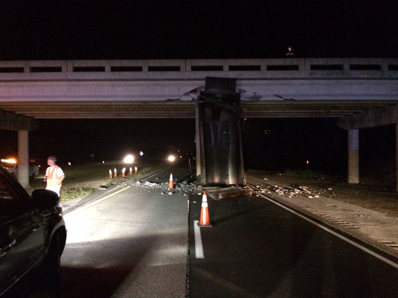 Dump Truck’s Raised Bed Slams Into I-10 Overpass In Fla., Badly ...