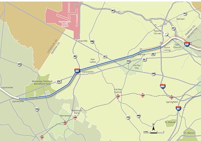 A Virginia Department of Transportation map of the proposed I-66 Outside the Beltway widening project.