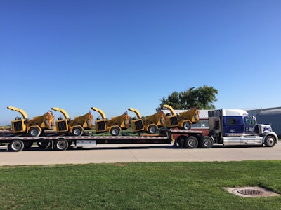Texas bound: the first truckload of Vermeer equipment headed to the Harvey-impacted area.
