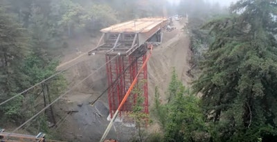 Pfeiffer Canyon Bridge construction. Screenshot from Caltrans video.