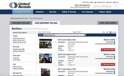 Used equipment has a prominent spot on the United Rentals’ website.