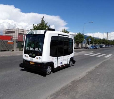 An EasyMile EZ10 driverless shuttle in Helsinki, Finland. Photo credit: EPFL/Alain Herzog, Wimm Production