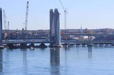 The new lift span was nestled safely into place October 18.