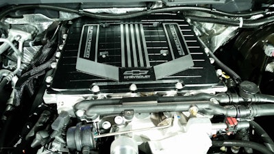 Supercharged 5.3-liter V8 in the Silverado concept at SEMA. Another view of the engine is presented below.