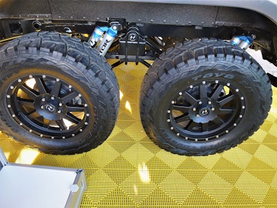 The leaf springs were moved to a point between the rear and middle axles to give the suspension a bogie-like movement that keeps the tires more firmly planted on the ground. Photo: Tom Jackson