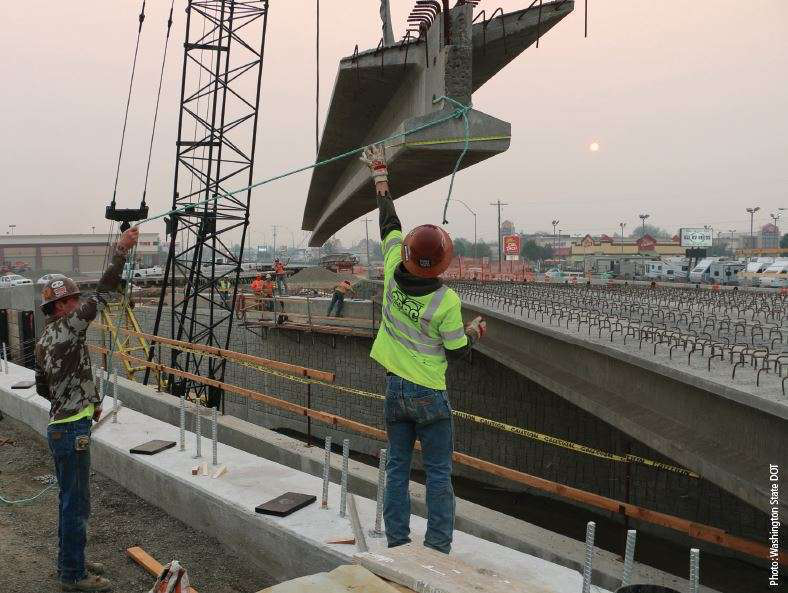 Bridge construction workers steel stock