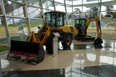 Yanmar’s Evo Center includes a glass-enclosed showroom featuring the company’s construction equipment, among other products. Photo by Don McLoud