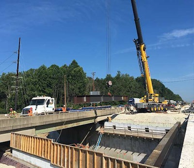 Crews use slide-in bridge construction to replace an I-70 bridge near Richmond, Indiana. Source: Indiana DOT