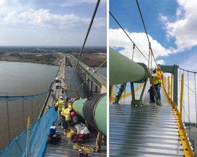 Workers install a dehumidification system on the Delaware Memorial Bridges. Photo: Delaware River and Bay Authority