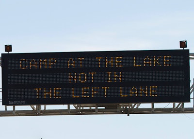 The Oklahoma DOT playfully alerts drivers to its new law on traveling slowly in the passing lane. Source: ODOT