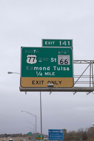 Along with adopting a $926 million transportation plan, the Oklahoma Transportation Commission awarded a contract to replace about 200 worn-out signs in Interstate 35. Source: ODOT