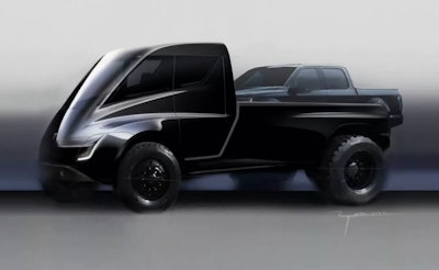This conceptualized render of a Tesla pickup was the first image teased by the company.