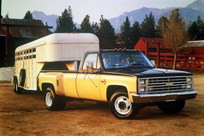 1987 Chevrolet C30 Silverado one-ton pickup with 454-cubic-inch (7.4L) fuel-injected Big Block V-8 engine.