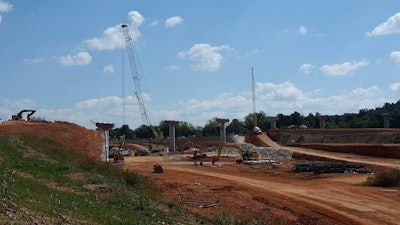 A photo of construction of the I-49/Highway 412 Bypass interchange in October 2016.