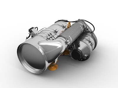 The design of Cat’s “clean emissions module” puts the DPF and DOC into a single canister for flexible installation configurations.