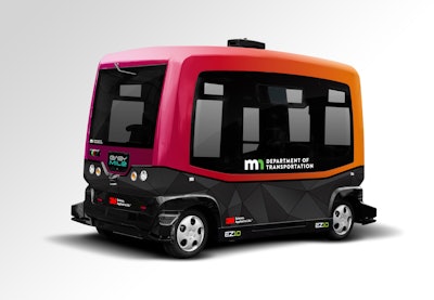 A model of the EasyMile autonomous shuttle will carry passengers in downtown Minneapolis in a cold-weather tryout the week before Super Bowl 2018.