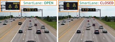Overhead signs will direct drivers when the SmartLane, to be built on the left should or I-670 in Columbus, Ohio, will be open and closed to drivers. Photo: Ohio DOT