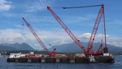 The Dynamic Beast used to lift and set rings and counterweights of the new Johnson Street Bridge. Photo: Dynamic Installations Inc.