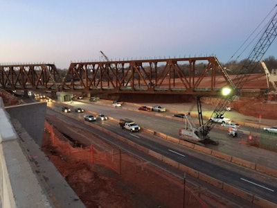 New railroad bridge installed in Oklahoma City.