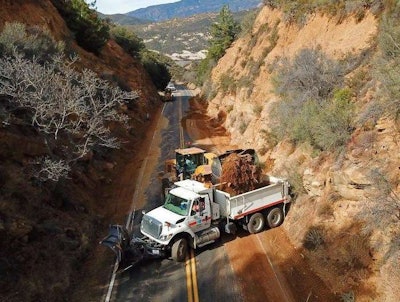 Crews work to remove mud from State Route 33 in Ventura County. Photo: Caltrans