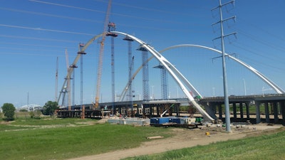 Construction occurs on Margaret McDermott Bridge in Dallas. The arches were completed in 2016. Photo: Estela Ornelas from City of Dallas website