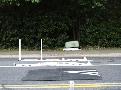 Posts at this speed cushion in Austin were cut down, possibly by vandals to allow cars to pass without hitting the bump, according to the Austin Transportation Department.