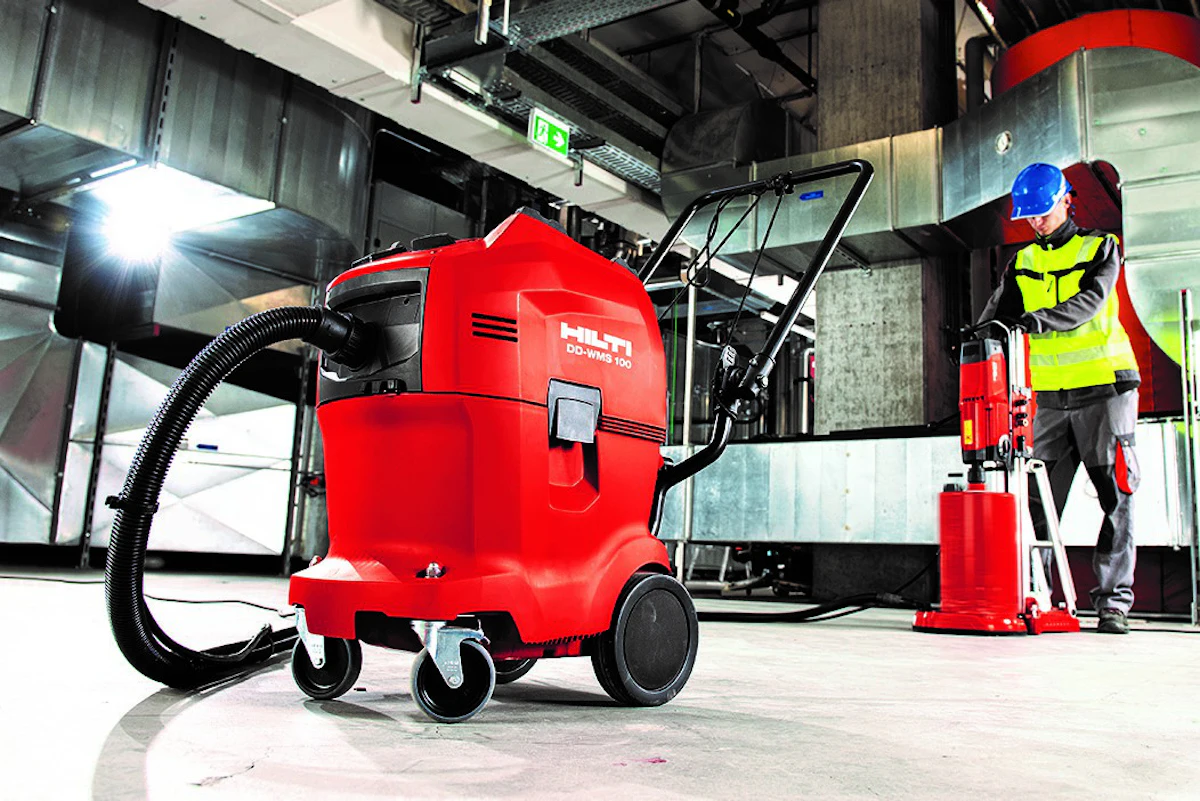 Hilti DD-WMS 100 water-plus-vacuum system eliminates concrete 