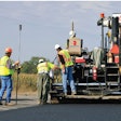 paving crew paver asphalt pavement road crew stock