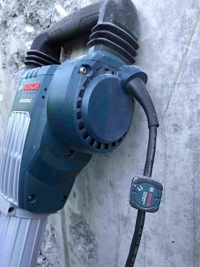 The Bluehound tracking tag fits around a power tool cord. Other mounts are available.