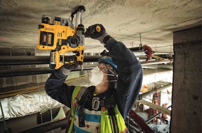 DeWalt’s DCH273P2DHO 1-inch Brushless SDS Rotary Hammer has built-in dust extraction, so no need to hook up to an external vacuum.