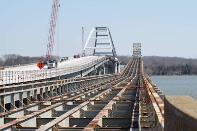 The new Lake Barkley Bridge, left, was closed during demolition of the old bridge on the right. Photo courtesy of Kentucky Transportation Cabinet.