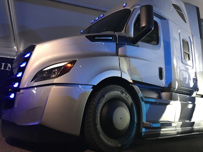 Freightliner eCascadia front wheel of cab