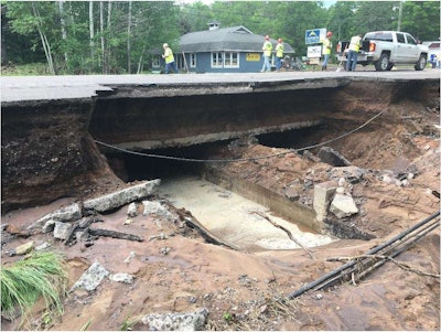 Flood damage at U.S. 41 in Michigan. See photo below for results of emergency repair work. Credit: MDOT Upper Peninsula