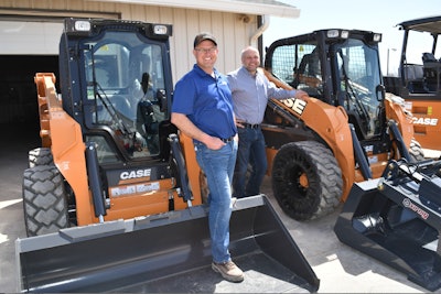 At the expanded Luby branch in Quincy, Illinois, Sales rep Rob Kuhn and customer Joe Genebacher from Quincy Recycle check out the new CASE tweel SSL airless tires. The company has added an addition that doubles its square footage.