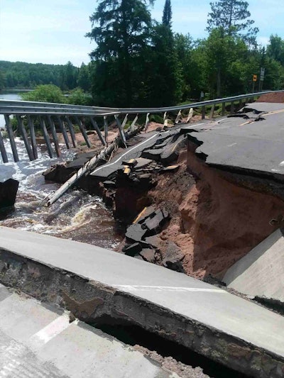 Washout at Highway 35 over the Black River in Douglas County, Wisconsin, after historic rains June 15-17. Credit: Wisconsin DOT