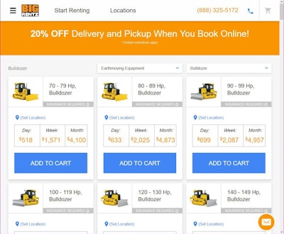 BigRentz displays most of its machine rates within a few clicks of your rental search.