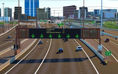 Nevada Department of Transportation rendering of Project Neon with Active Traffic Management signs.
