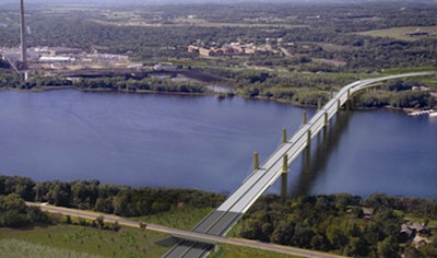 The St. Croix Crossing between Minnesota and Wisconsin, completed and opened in August 2017, is an excellent example of how Aggregate Industries delivers value outside of our “traditional boundaries” of cement, concrete and aggregate, the company says. The bridge spans bluff to bluff at a height of 140’ above the water. The entire bridge contains approximately 160,000 cubic yards of concrete.