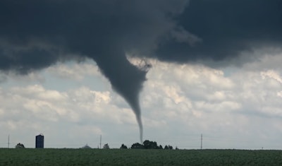 Still from UnderstatedConfession’s YouTube video that shows the EF3 tornado before it hit the Vermeer campus.