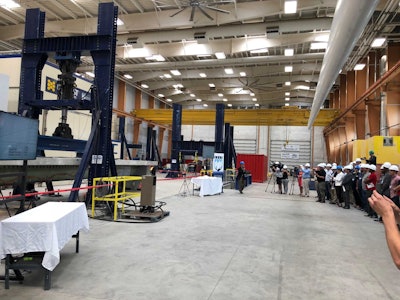 Composite girder bridge system is strength-tested in UMaine lab. Photo: UMaine.