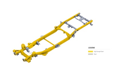 The all-new 2019 Chevrolet Silverado features a fully boxed steel frame that is 88 pounds lighter than its predecessor, while offering 10 percent greater torsional rigidity. Eighty percent of the frame is made of high-strength steel varying from 2 to 5 millimeters in thickness, and every millimeter is optimized for performance using a variety of processes, including hydroforming, roll forming, conventional stamping and tailor-rolled blanking.