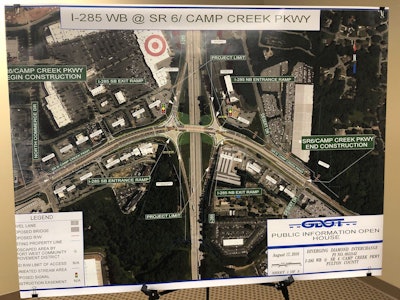 The plan for Atlanta’s newest diverging diamond interchange at I-285 and Camp Creek Road. Source: Georgia DOT