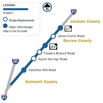 A map of the Interstate 85 widening project
