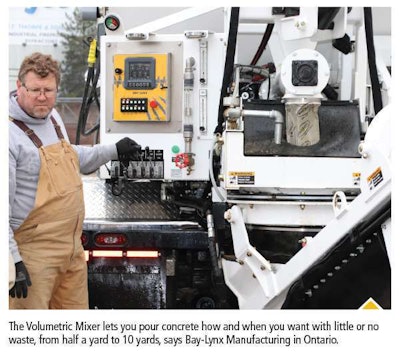 Concrete working controlling a volumetric concrete mixer