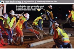 Roller screed being used to smooth and finish concrete