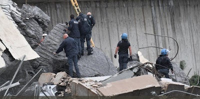 Recovery efforts are underway in Genoa, Italy, after a large span of a highway bridge fell during a storm, crushing cars and trapping victims.