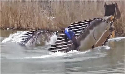 Amphibious excavator sinking