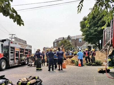 The scene of a trench collapse August 16 in Philadelphia in which plumber Anthony Smith died. Credit: Philadelphia Fire Department