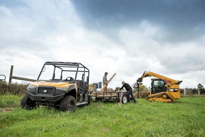 CAT UTV hauling a trailer for fence repair work